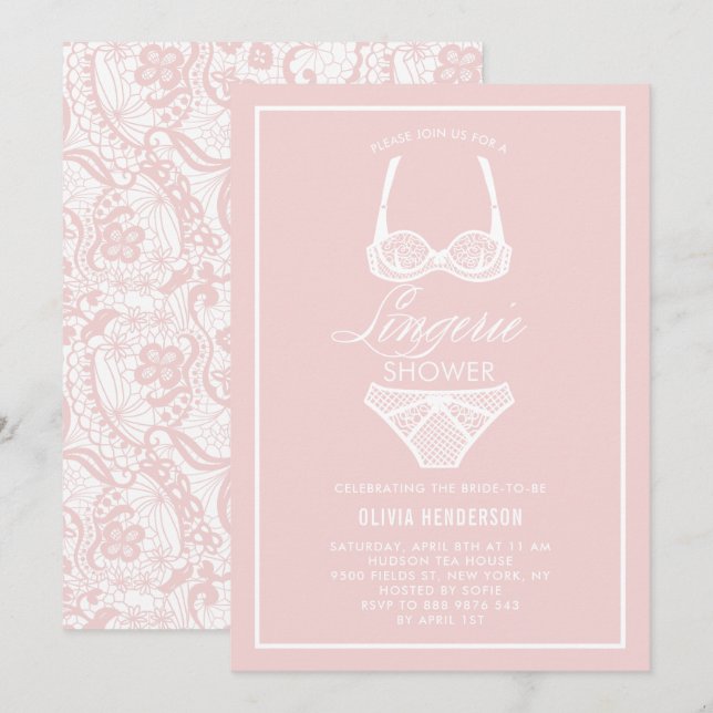 Inbjudan till elegant Rosa Snöre Lingerie Shower (Fram/baksida)