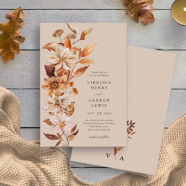 Inbjudan till elegant Rustic Fall Wedding (Elegant Rustic Watercolor Fall Floral Wedding Invitation by Painted Paperie
)