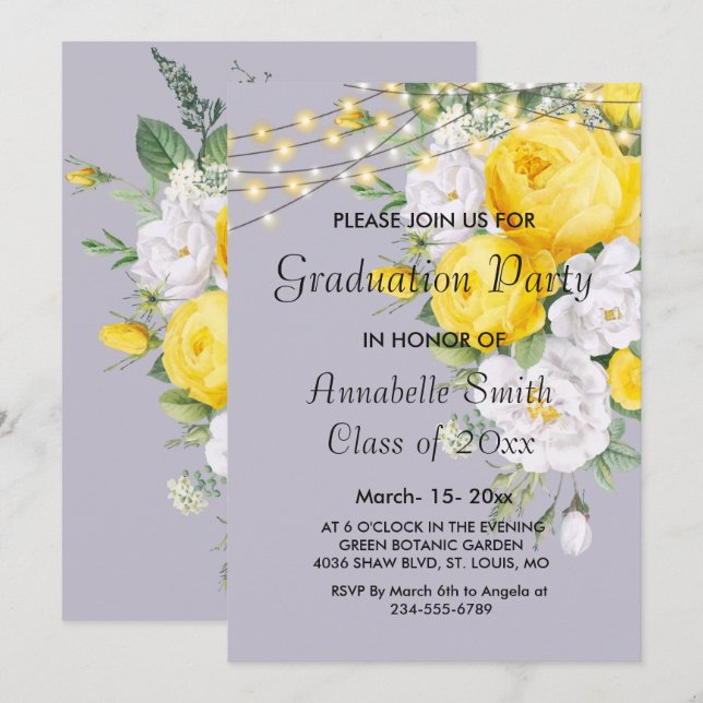 Inbjudan till elegant Rustic ljus Gult Studenten (Fram/baksida)