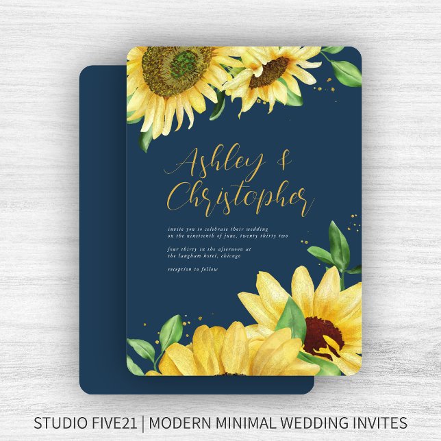 Inbjudan till elegant Rustic Solros Navy Wedding (Skapare uppladdad)