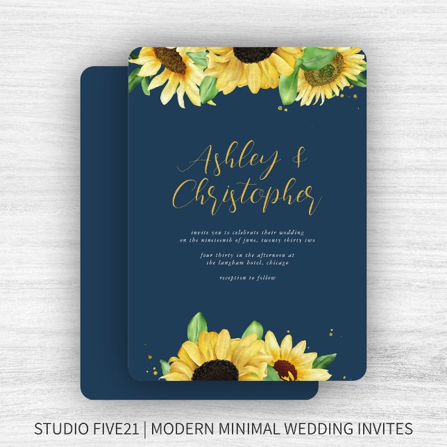 Inbjudan till elegant Rustic Solros Navy Wedding (Skapare uppladdad)