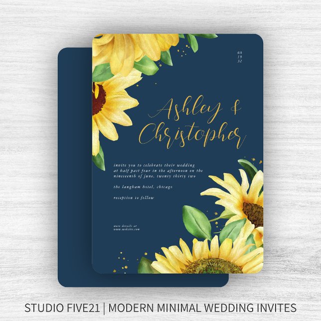 Inbjudan till elegant Rustic Solros Navy Wedding (Skapare uppladdad)