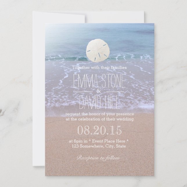 Inbjudan till elegant Sand Dollar Beach Wedding (Framsida)