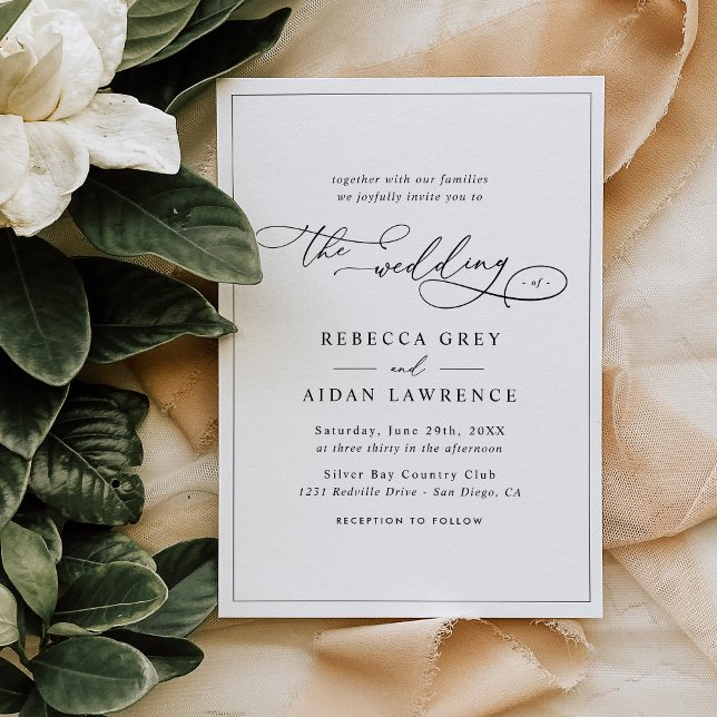 Inbjudan till elegant Script Black and White Weddi (Skapare uppladdad)