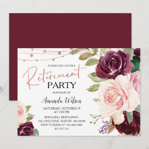 Inbjudan till elegant Script Burgundy Pension Part