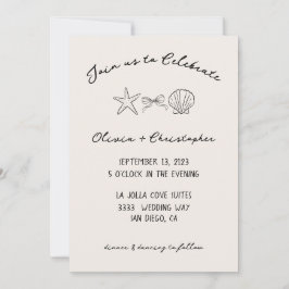 Inbjudan till elegant Seashell & Bow Coquette Wedd