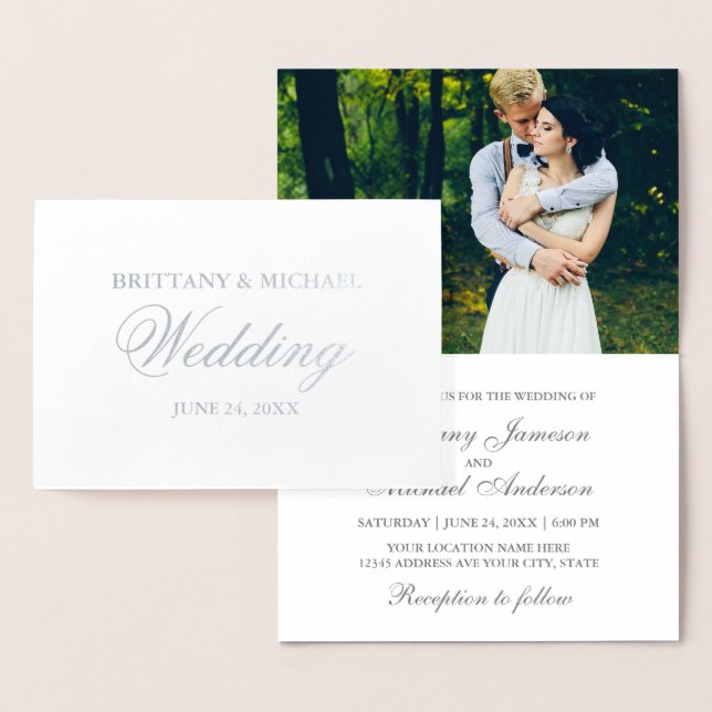 Inbjudan till elegant Silver Foil Photo Wedding Folierat Kort (Display)