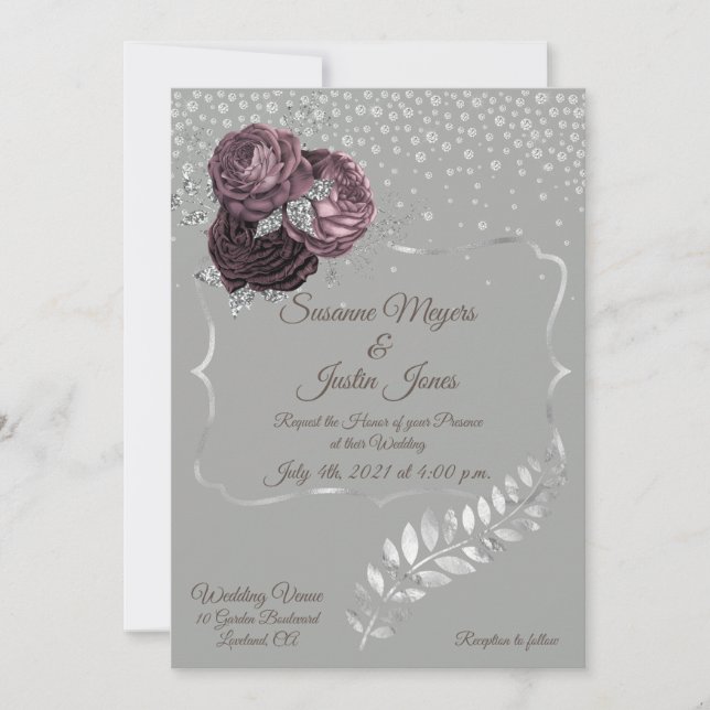 Inbjudan till elegant Silver och Mauve Wedding (Framsida)