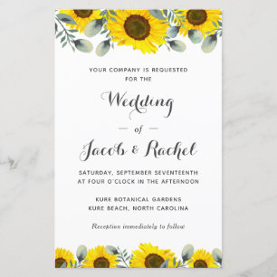 Inbjudan till elegant Solblommor Greenery Wedding