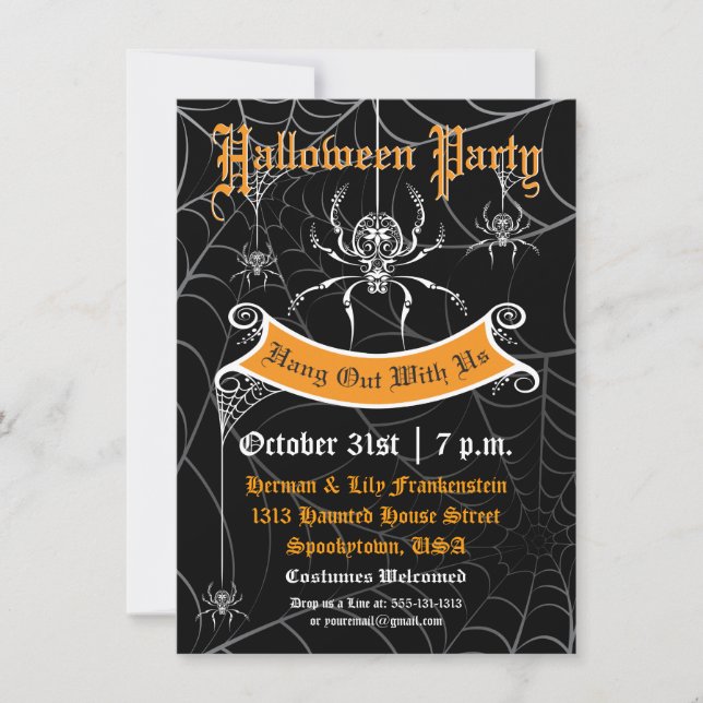 Inbjudan till elegant Spider Halloween fest (Framsida)