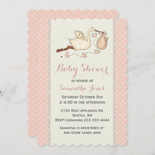 Inbjudan till Elegant Stork Baby Shower (Fram/baksida)
