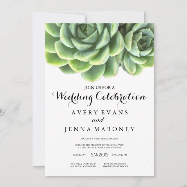 Inbjudan till elegant Succulent Plant Wedding (Framsida)