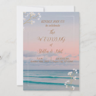 Inbjudan till elegant Sunset Blue Ocean Beach Wedd