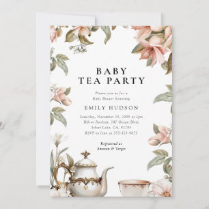 Inbjudan till elegant Tea Party Baby Shower