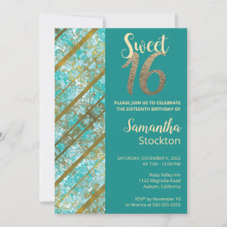 Inbjudan till elegant Teal och Guld på födelsedage