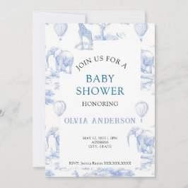 Inbjudan till elegant Toile de Jouy Blue Baby Show