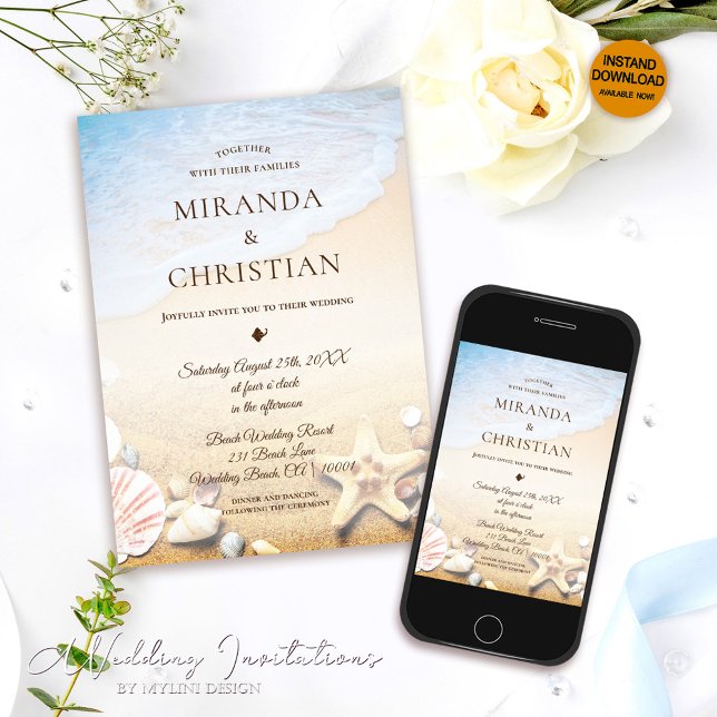 Inbjudan till elegant Tropical Starfish Beach Wedd (Skapare uppladdad)