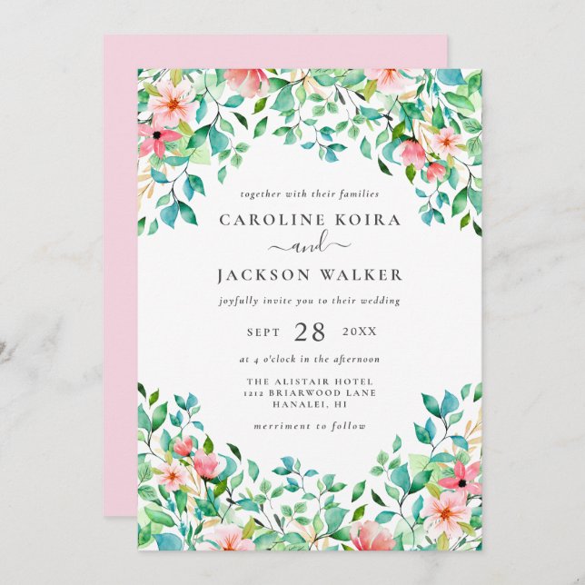 Inbjudan till elegant Tropical Wedding (Fram/baksida)