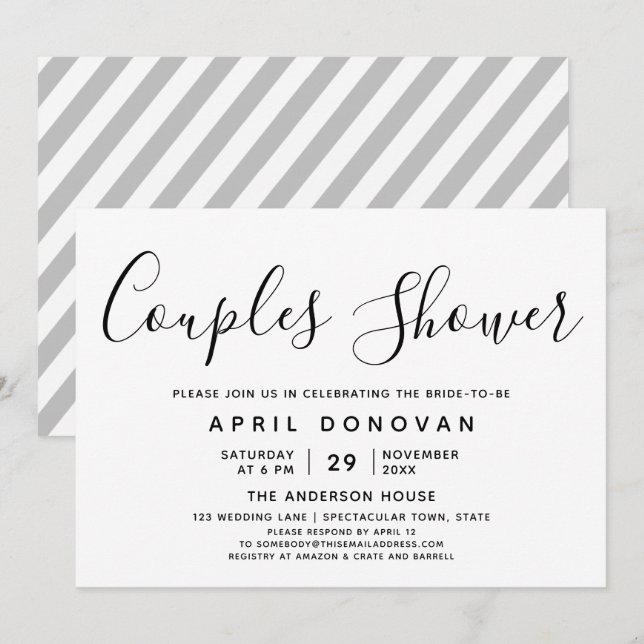 Inbjudan till elegant Typografi Par Shower- (Fram/baksida)