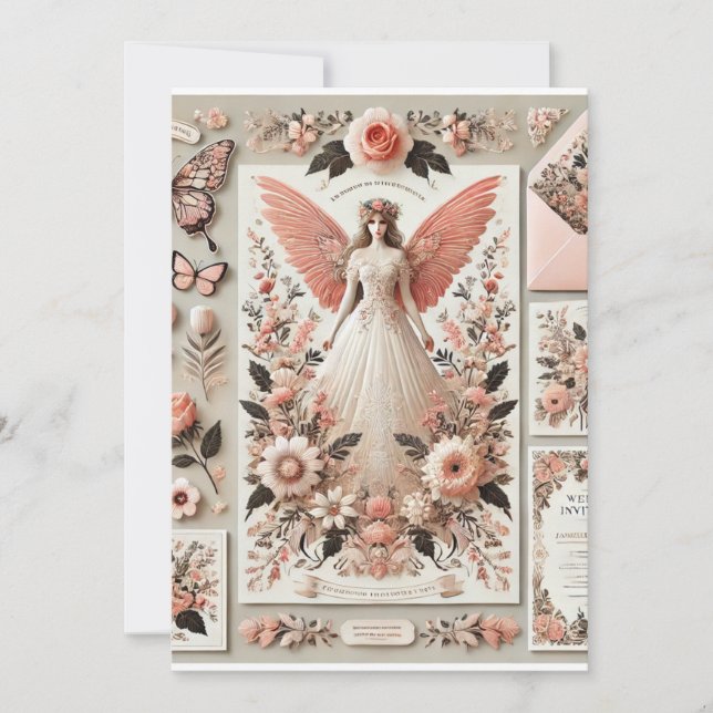 Inbjudan till elegant Vintage bröllop med Angelic  (Framsida)