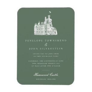 Inbjudan till elegant Vintage Castle Grönt Wedding Magnet