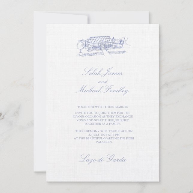 Inbjudan till elegant Vintage Dusty Blue Wedding (Framsida)