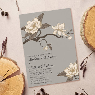 Inbjudan till elegant Vintage Grått Magnolia Weddi