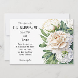 Inbjudan till elegant Vit ros och nåonbröllop