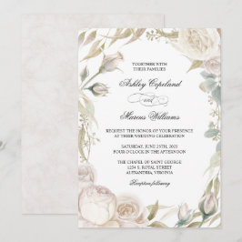 Inbjudan till elegant Vit ros Watercolor Wedding