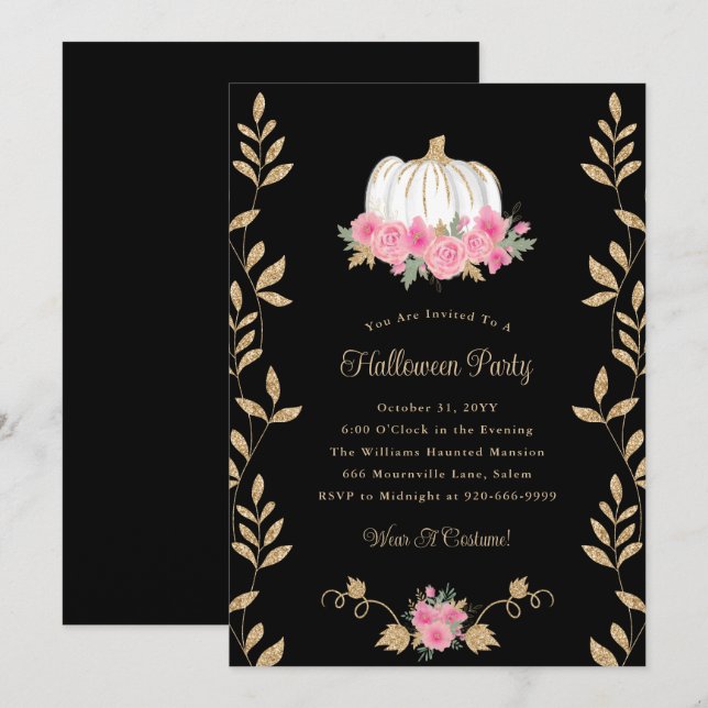 Inbjudan till elegant Vuxen Halloween fest (Fram/baksida)