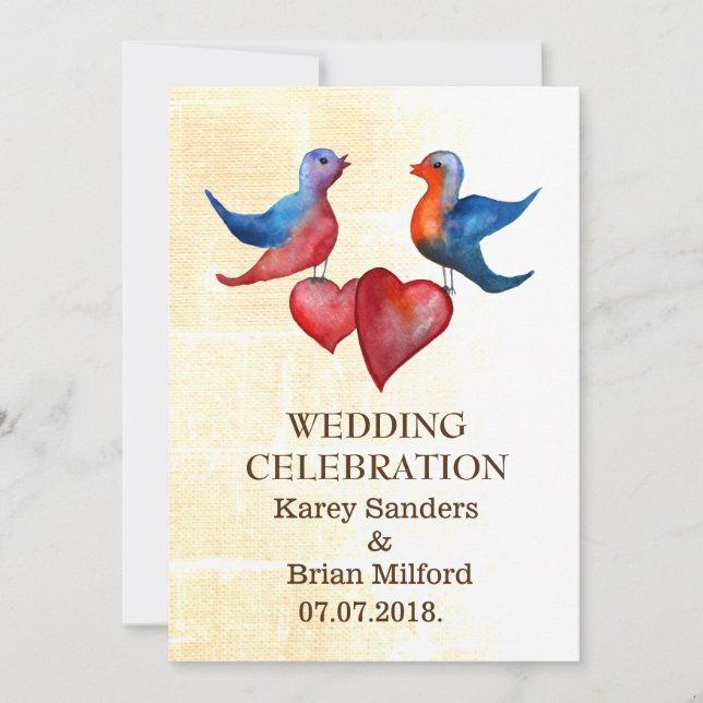 Inbjudan till elegant Watercolor Birds Wedding (Framsida)