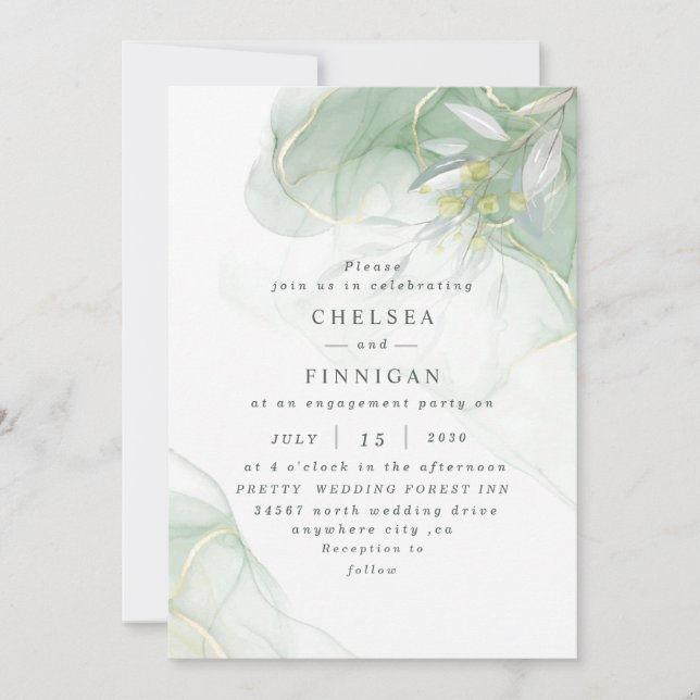 Inbjudan till elegant Watercolor Greenery Wedding (Framsida)