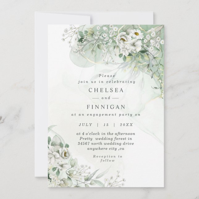 Inbjudan till elegant Watercolor Greenery Wedding (Framsida)