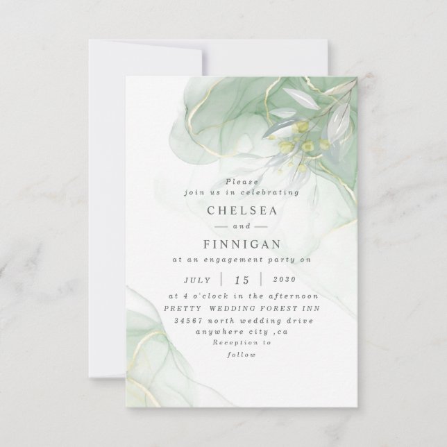 Inbjudan till elegant Watercolor Greenery Wedding (Framsida)