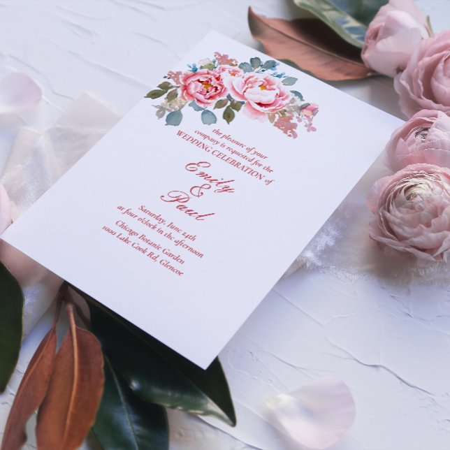 Inbjudan till elegant Watercolor Peonies Wedding (Skapare uppladdad)