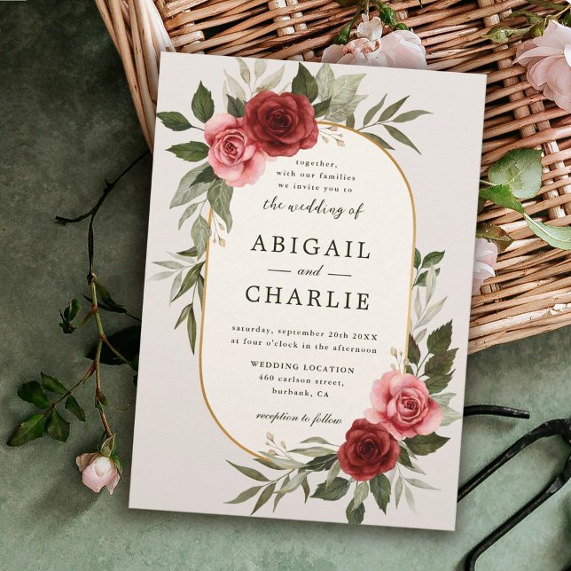 Inbjudan till elegant Watercolor Red Blommigt Wedd (Skapare uppladdad)