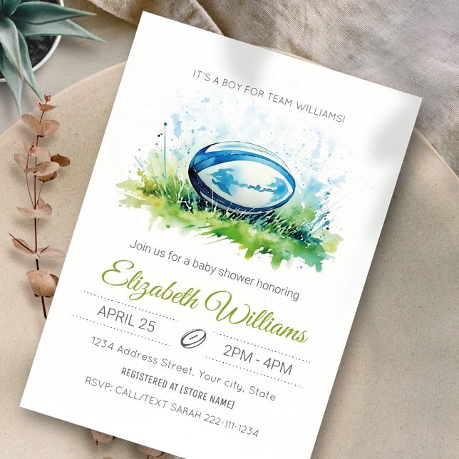 Inbjudan till elegant Watercolor Rugby Baby Shower (Skapare uppladdad)