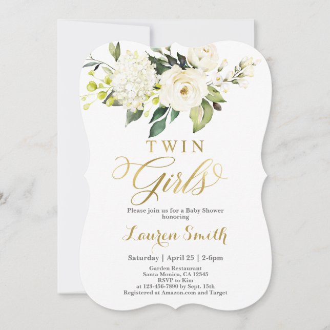 Inbjudan till elegant White and guld Baby Shower (Framsida)