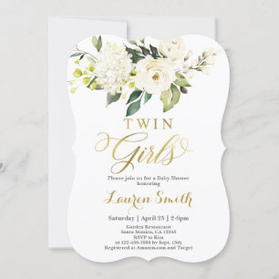 Inbjudan till elegant White and guld Baby Shower