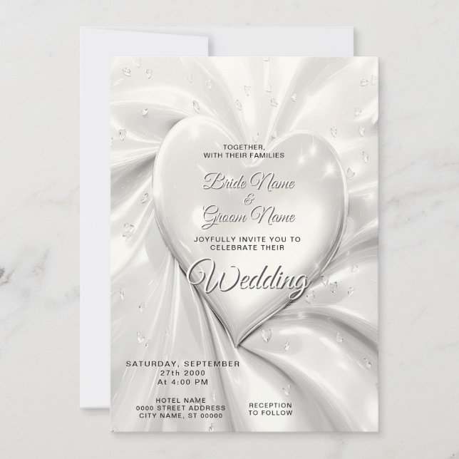 Inbjudan till elegant White Cream Heart Wedding (Framsida)