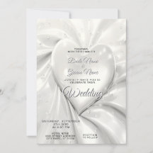 Inbjudan till elegant White Cream Heart Wedding