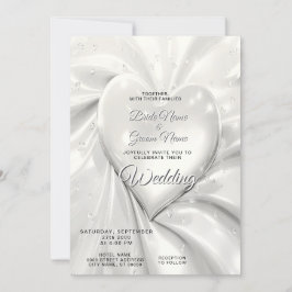 Inbjudan till elegant White Cream Heart Wedding