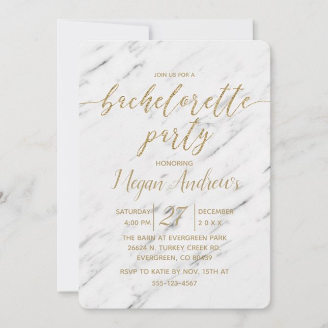 Inbjudan till elegant White Marble Bachelorette Pa (Framsida)