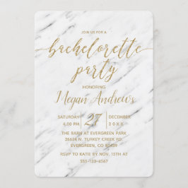 Inbjudan till elegant White Marble Bachelorette Pa