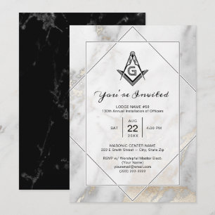 Inbjudan till elegant White Marble Guld Masonic