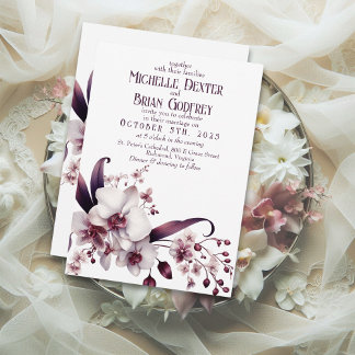 Inbjudan till elegant White Orchid & Plum Wedding