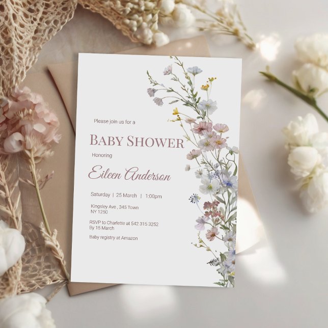 Inbjudan till elegant Wildblomma Baby Shower (Elegant Wildflower Baby Shower Invitation)