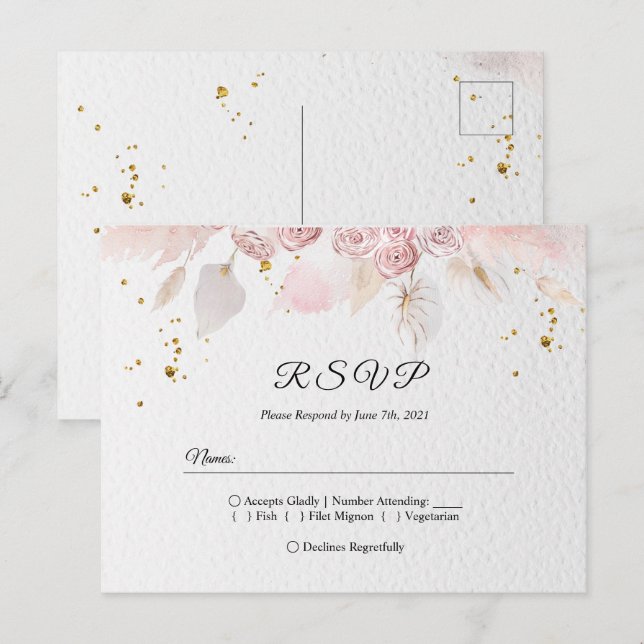 Inbjudan till elegant Winter Blue and White Flower Vykort (Fram/baksida)