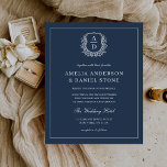 Inbjudan till Eleganten Navy Blue Monogram Bröllop Flygblad<br><div class="desc">Ange tonen för bröllop med en monograminbjudan till marin vapensköld för blå blommigt, som kombinerar elegans utan tidslinje med personlig charm. Den mjuka dammiga blå färg tillför en serenfärgad, sofistikerad beröring, medan den intrikata vapenskölden för blommigt ger en klassisk och raffinerad estetik. Perfekt för par som vill ha en elegant...</div>