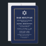 Inbjudan till Eleganten pub Mitzvah Blue och Guld<br><div class="desc">Blått och Guld-inbjudningskort för pub Mitzvah - Biljett Stil</div>